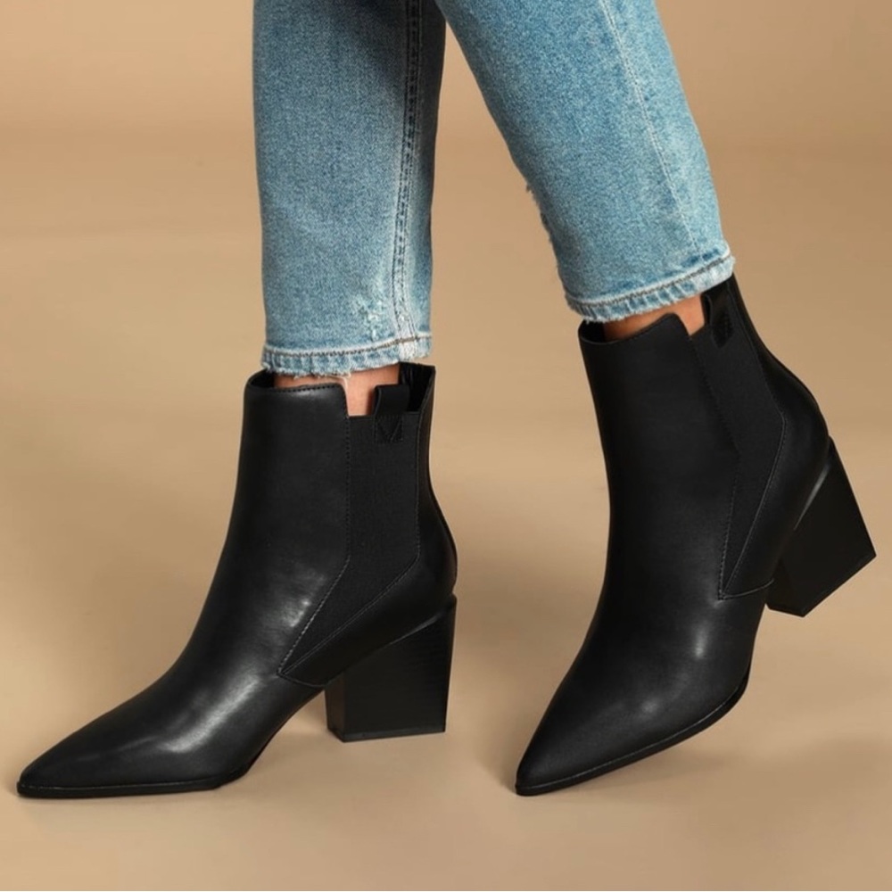 Kendall & Kylie Finigan Black Pointed Toe Ankle Booties, Size: 8, Vegan Leather